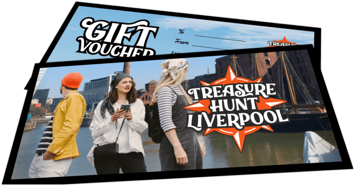 A photo of a physical gift voucher for Treasure Hunt Liverpool.