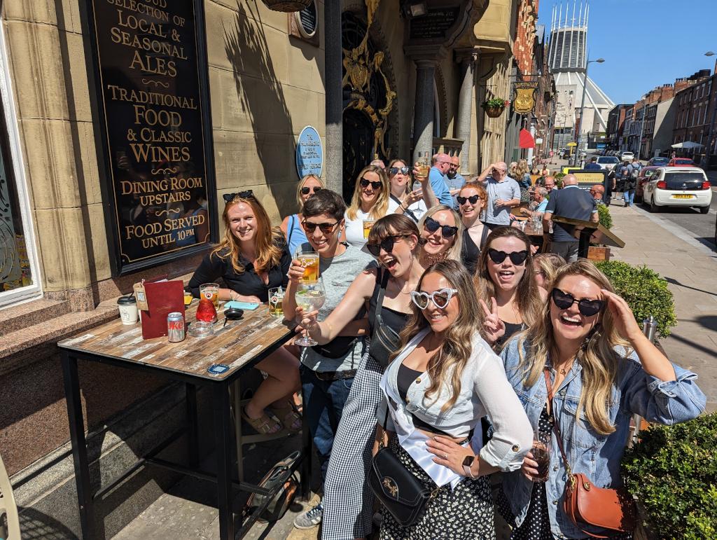 A hen party outside the Philharmonic but while playing Treasure Hunt Liverpool