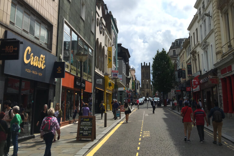 People walking between the independent shops on Bold Street